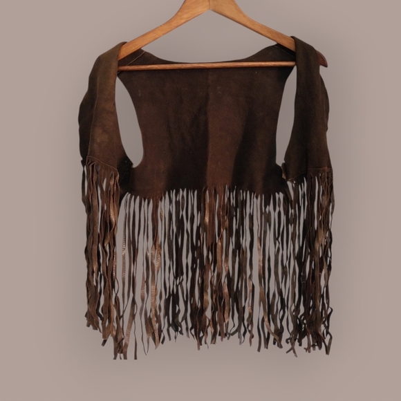 Women's Brown Faux Leather Western Cowboy Cowgirl Vest With Fringe Festival - Picture 7 of 8